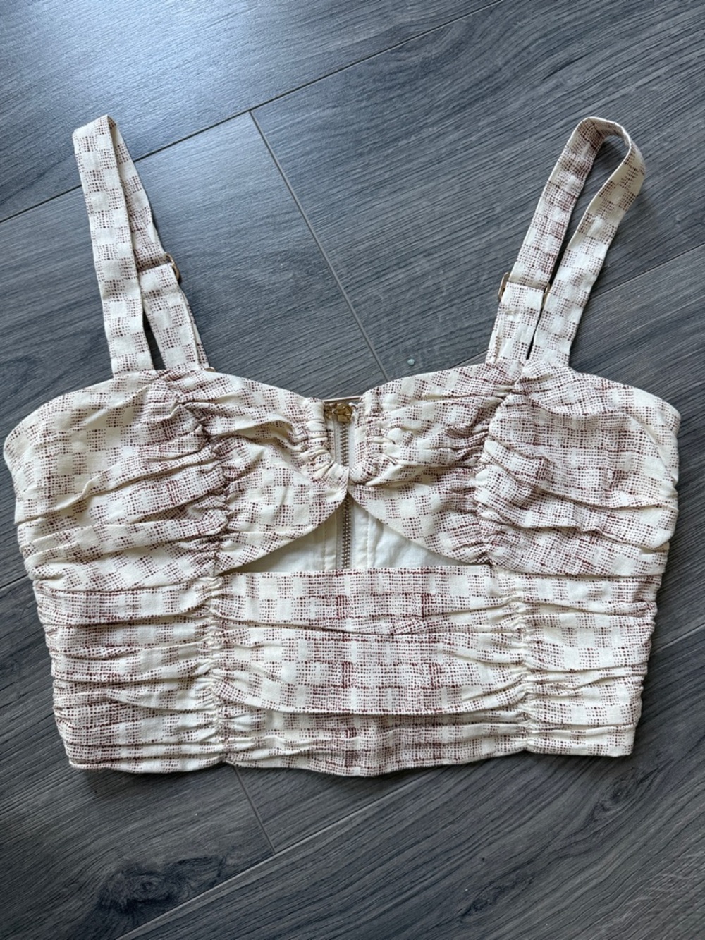 Ruched Cream and Brown Women's Crop Top